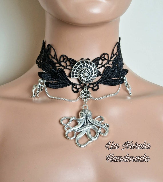Octopus Choker Black Lace Goth Jewelry Victorian Style Black Lace