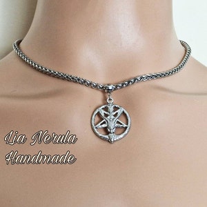 Inverted pentagram necklace, Goat Devil Wicca Pentacle Five Pointed Star Gothic Witchy choker stainless steel necklace