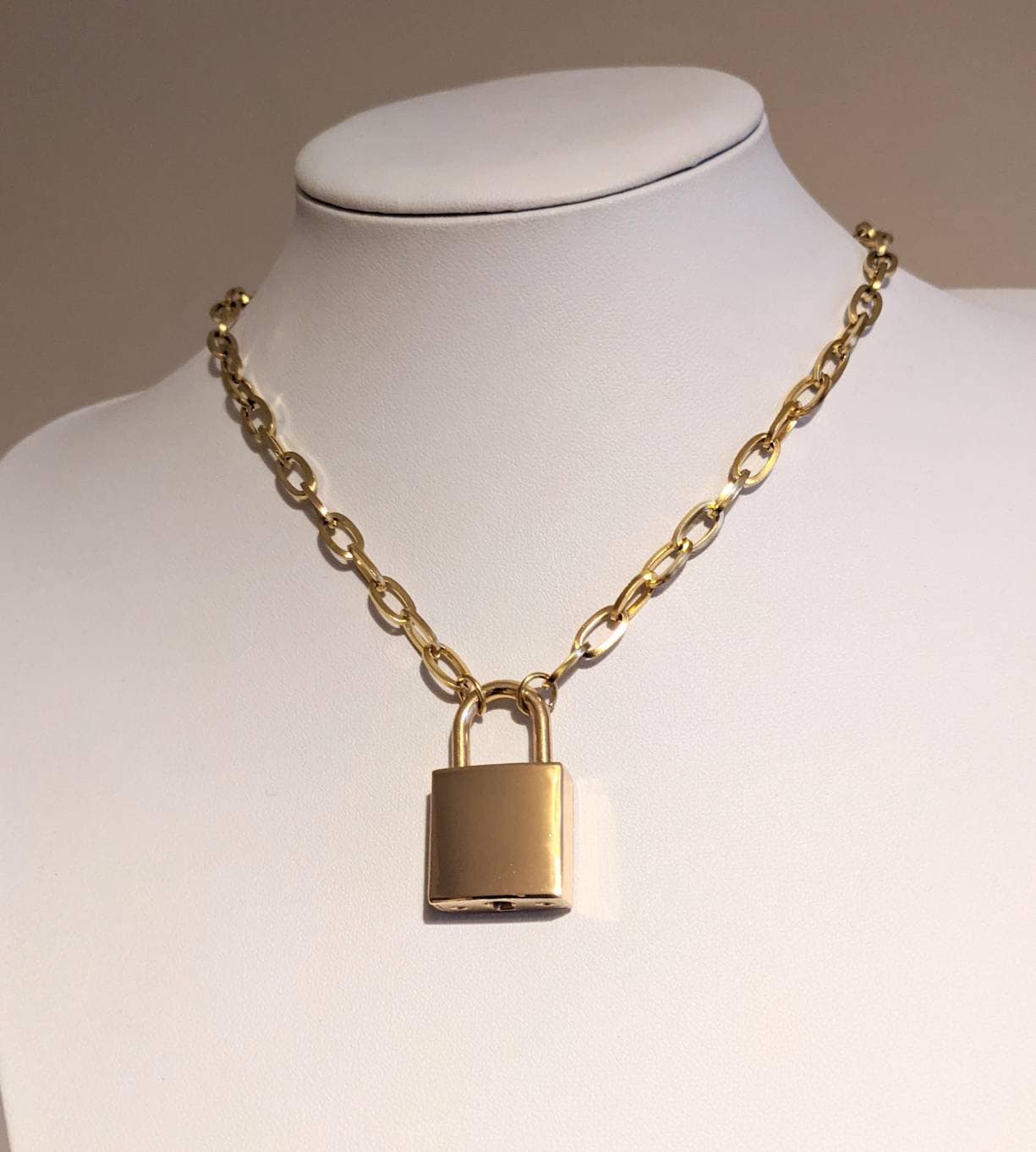 Rose Gold padlock necklace Stainless steel cable chain Etsy