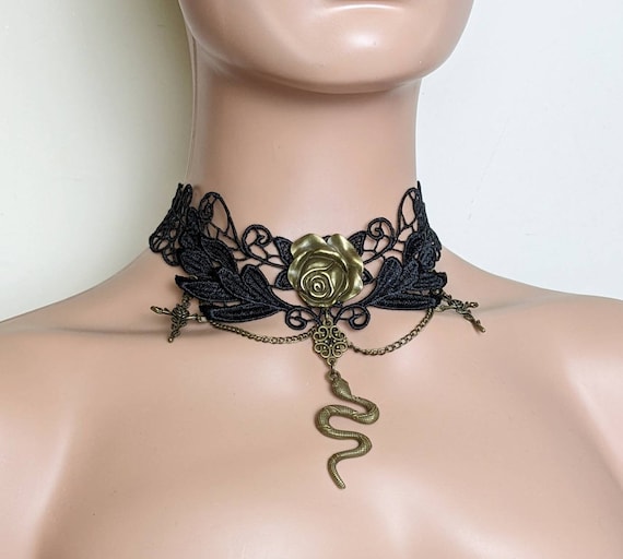 Black vampire jewelry gothic choker necklace • Matching black wedding -  Hand Stamped Trinkets