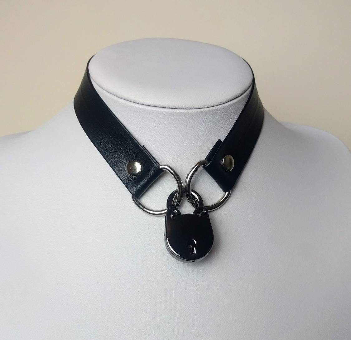 Locking collar Black choker with functional padlock Two ways Etsy