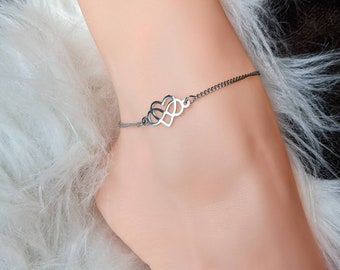 Infinity heart anklet, stainless steel heart infinity ankle chain, minimalist dainty chain ankle bracelet gift for her with polyamory symbol