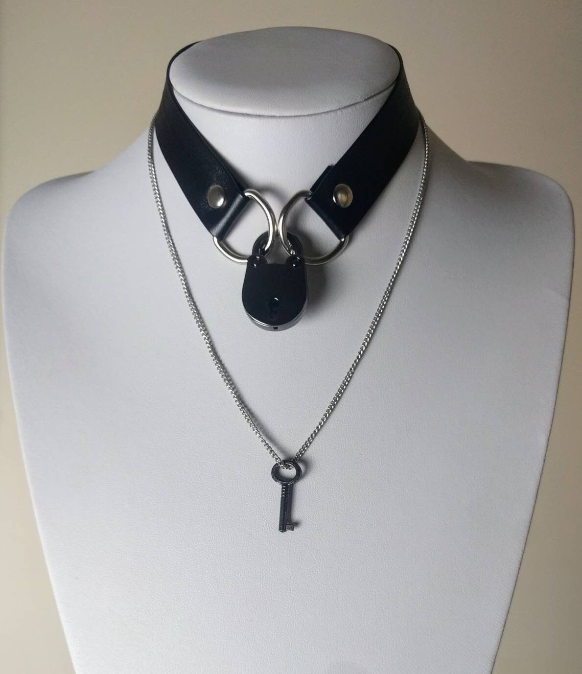 Locking collar Black choker with functional padlock Two ways Etsy