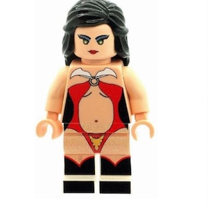 Custom Designed Minifigure - Female Vampire in Red Suit Printed On LEGO Parts