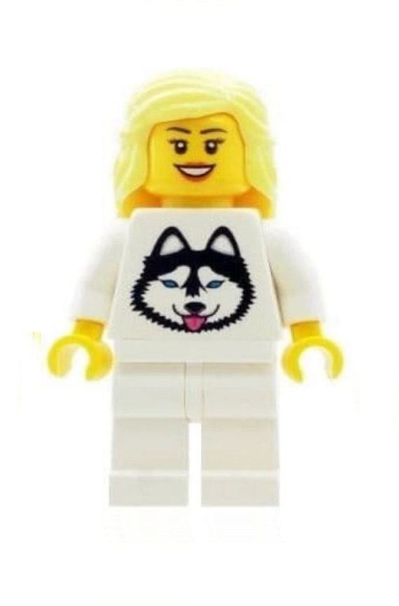Custom Minifigure Girl Female with Husky T-Shirt with Keychain Option  Printed on LEGO Parts