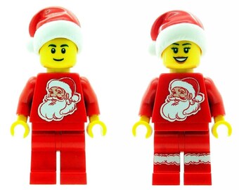 Custom Design Minifigures - Christmas Boy & Girl with Santa Torso Printed On LEGO Parts