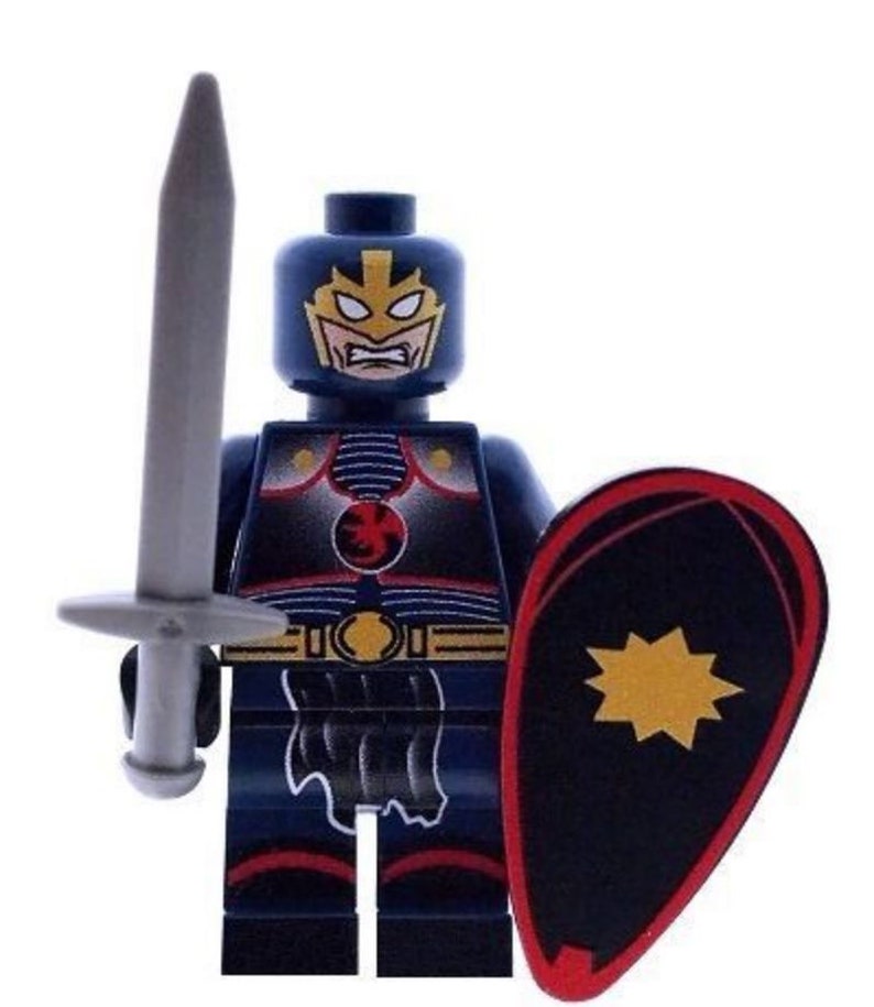 Custom Design Minifigure Black Knight with Sword and Shield Printed On LEGO Parts