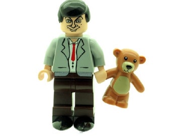 Custom Designed Minifigure - Mr Bean With Teddy Printed On LEGO Parts