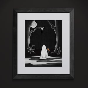 幽霊とカボチャ、アートプリント、幽霊アート、ゴシックイラスト、ハロウィーンの装飾、ウォールアート
