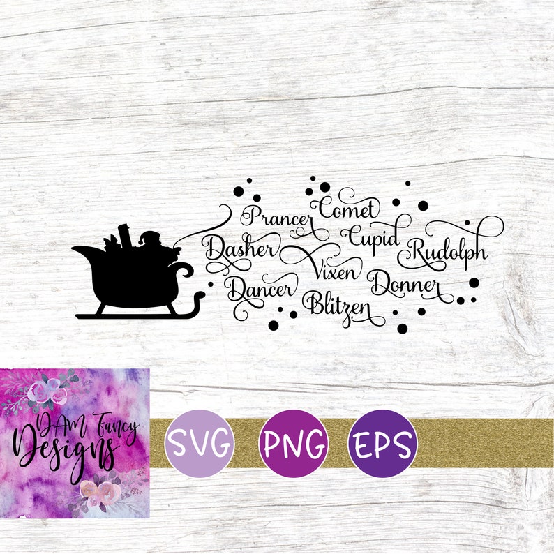 Download Santa sleigh and reindeer names svg christmas cut file | Etsy