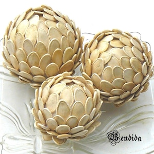 3 Decorative Balls for Bowls, Vase Fillers Orbs, Spheres of Natural Pumpkins Seeds, Farmhouse Table top Centerpiece, Neutral Home Decor.