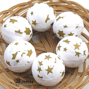 White and Gold Decorative Rag Balls for Bowls, Vase Fillers Orbs, Fabric Covered Spheres, Holiday Table Centerpiece, Christmas Home Decor.