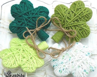 St. Patrick&#39;s Day Decor, Yarn Wrapped Shamrock, Green Clover for Farmhouse Bowls or Vase Fillers, Good Lucky Charms, Irish Home Decoration.