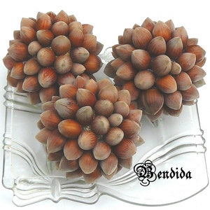 Hazelnuts Decorative Balls for Bowls, Vase Fillers Orbs, Natural Spheres Set of 3, Rustic Farmhouse Table Centerpiece, Country Home Decor.