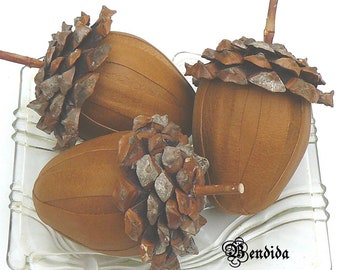 Large Leather Acorns, Fall Bowls or Vase Fillers, Autumn Tiered Tray, Woodland Ornaments, Farmhouse Table Centerpiece, Primitive Home Decor.