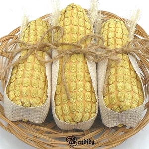 3 Primitive Fabric Corn on the Cob, Farmhouse Dough Bowls Fillers, Autumn Table Centerpiece, Halloween Tiered Tray, Fall Harvest Home Decor.