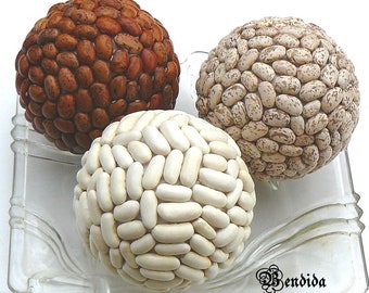 3 weiß beige und braune dekorative Kugeln für Schüsseln, Vasenfüller Kugeln, Bohnen Kugeln, Bauernhaus Tischdekoration, Kücheninsel Dekor.