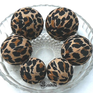 Leopard Print Fabric Wrapped Rag Balls for Bowls, Vase Fillers Decorative Orbs Spheres, Coffee Table Centerpiece, Jungle Home Decor.
