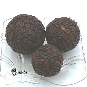 3 Coffee Beans Decorative Balls for Bowls, Vase Fillers Orbs, Brown Fragrant Spheres, Tiered Tray, Dining Table Centerpiece, Home Bar Decor.