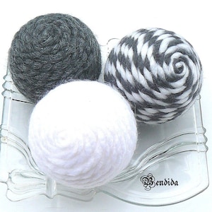 Gray and White Decorative Balls for Bowls Set of 3, Vase Fillers Orbs, Rope Yarn Wrapped Spheres, Coffee Table Centerpiece, Year Round Decor