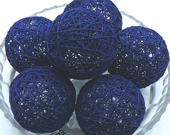 3&quot; Navy Blue Decorative Balls for Bowls, Vase Jar Fillers Orbs, Cotton Yarn Wrapped Spheres, Coffee Table Centerpiece, Festive Home Decor.