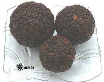 3 Coffee Beans Decorative Balls for Bowls, Vase Fillers Orbs, Brown Fragrant Spheres, Tiered Tray, Dining Table Centerpiece, Home Bar Decor.