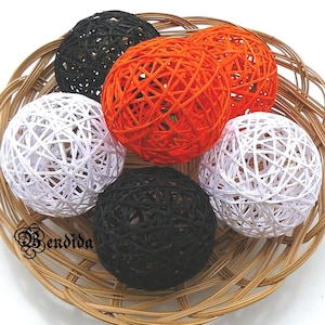 Orange Black White Decorative Balls for Bowl, Vase Filler Orbs, Cotton Yarn Wrapped Spheres, Dining Table Centerpiece, Halloween Home Decor.