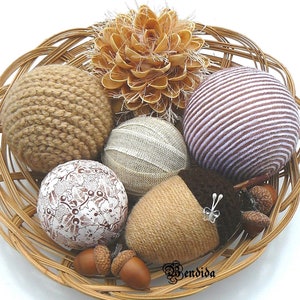 Beige Decorative Balls for Bowls, Vase Fillers Orbs, Yarn Wrapped Spheres for Tiered Tray, Farmhouse Table Centerpiece, Handmade Home Decor.
