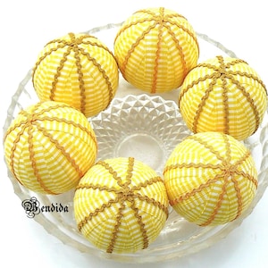 Yellow Decorative Rag Balls for Bowls, Vase Fillers Orbs, Fabric Covered Spheres, Table Centerpiece for Dining Room, Summer Home Decor.