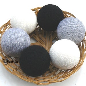 Gray Black and White Decorative Balls for Bowls, Vase Filler Orbs, Yarn Wrapped Spheres, Dining Table Centerpiece, Year Round Mantel Decor.