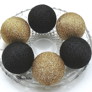 Schwarz Gold dekorative Kugeln für Schüsseln, Vasenfüller Glitzer Kugeln, Garn gewickelte glitzernde Kugeln, Esstischdekoration, modernes Wohndekor.