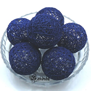 3" Navy Blue Decorative Balls for Bowls, Vase Jar Fillers Orbs, Cotton Yarn Wrapped Spheres, Coffee Table Centerpiece, Festive Home Decor.