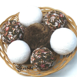 Brown and White Decorative Balls for Bowls, Vase Fillers Orbs, Fabric and Yarn Wrapped Spheres, Dining Table Centerpiece, Year Round Decor.