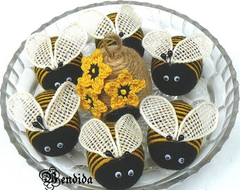 Honey Bee and Jute Hive, Twine Bee Skep, Farmhouse Tiered Tray, Decorative Bowl Vase Fillers, Dining Table Centerpiece, Summer Home Decor.