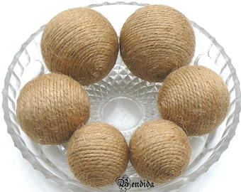 Bolas decorativas de cuerda de yute para cuencos, rellenos de jarrones, esferas rústicas, esferas envueltas en cordel, centro de mesa de estilo rústico, decoración navideña rústica.