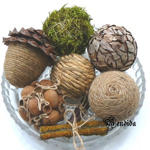 Moss Twine Decorative Balls for Bowls, Vase Fillers Raffia Orbs, Jute Rope Spheres, Rustic Farmhouse Table Centerpiece, Natural Home Decor.