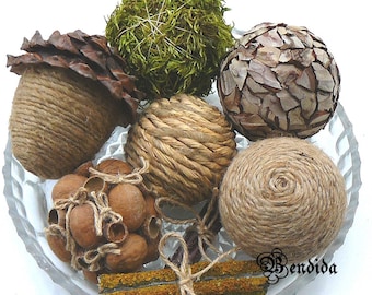 Bolas decorativas de hilo de musgo para cuencos, rellenos de jarrones, orbes de rafia, esferas de cuerda de yute, centro de mesa de estilo rústico de granja, decoración natural para el hogar.