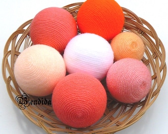 Orange Decorative Balls for Bowls, Vase Fillers Orbs, Yarn Wrapped Spheres, Assorted Sizes Set, Coffee Table Centerpiece, Modern Home Decor.