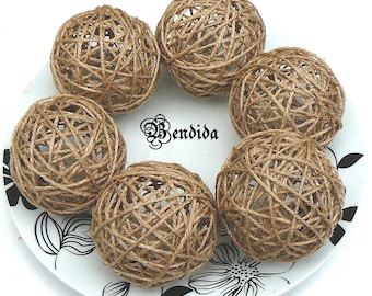 Bolas decorativas de hilo de 2" o 3" para cuencos, rellenos de jarrones, esferas envueltas en cuerda de yute, centro de mesa de granja, decoración primitiva del hogar.