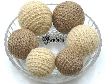 Twine Wool Decorative Balls for Bowls, Vase Fillers Jute Orbs, Yarn Wrapped Spheres, Farmhouse Boho Table Centerpiece, Primitive Home Decor.