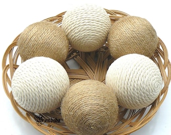 Bolas decorativas de cuerda de yute para cuencos, rellenos de jarrones, esferas de cordel, esferas envueltas en hilo de macramé, centro de mesa náutico, decoración neutra para el hogar.