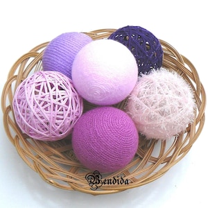 Purple and Pink Decorative Balls for Bowls, Vase Fillers Orbs, Yarn Wrapped Spheres, Dining Table Centerpiece, Handcrafted Home Accents.