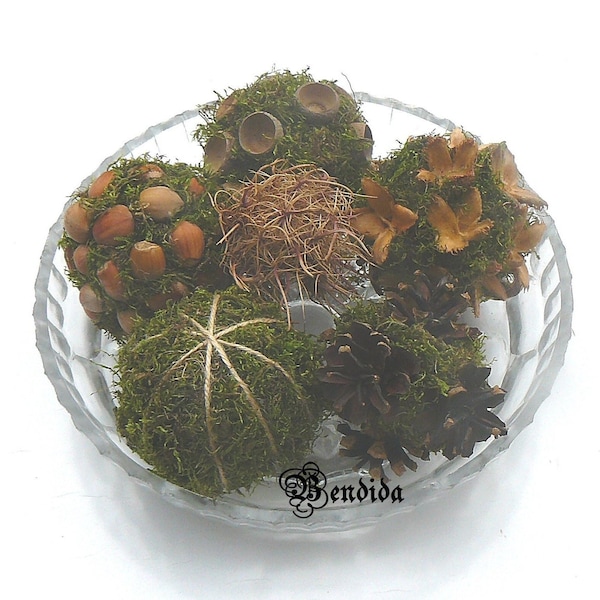 Moss Decorative Balls for Bowls, Vase Fillers Orbs, Dried Pods Spheres, Natural Table Centerpiece, Farmhouse Tiered Tray, Forest Home Decor.