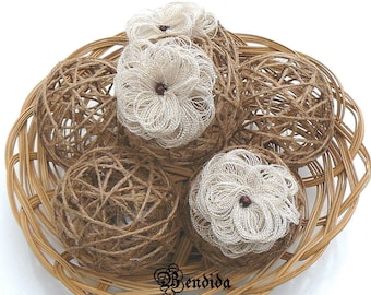 Bolas decorativas de hilo para cuencos, orbes para rellenar jarrones, esferas envueltas en cuerda de yute con flores, centro de mesa de granja, decoración rústica para el hogar.