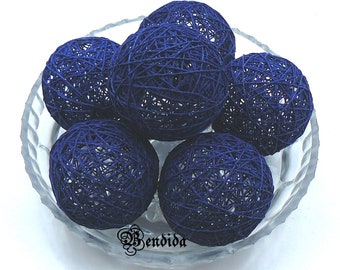 3" Navy Blue Decorative Balls for Bowls, Vase Jar Fillers Orbs, Cotton Yarn Wrapped Spheres, Coffee Table Centerpiece, Festive Home Decor.