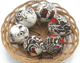 White Brown Red Fabric Wrapped Rag Balls for Bowls, Vase Fillers Decorative Orbs Spheres, Coffee Table Centerpiece, Farmhouse Home Decor.