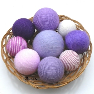 Purple Decorative Balls for Bowls, Vase Fillers Orbs, Assorted Sizes Set, Yarn Wrapped Spheres, Coffee Table Centerpiece, Festive Home Decor