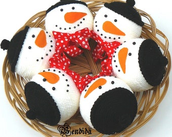 Snowman Decorative Balls for Bowls, Vase Fillers Orbs, Yarn Spheres, Holiday Tiered Tray, Christmas Table Centerpiece, Winter Home Decor.
