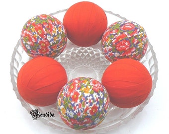 6 Orange Rag Balls for Bowls, Decorative Floral Orbs Vase Fillers, Fabric Covered Spheres, Easter Table Centerpiece, Halloween Home Decor.