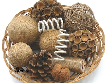 Bolas decorativas de hilo para cuencos, rellenos de jarrones, orbes texturizados, esferas de cuerda de yute, centro de mesa rústico de granja, decoración natural para el hogar.
